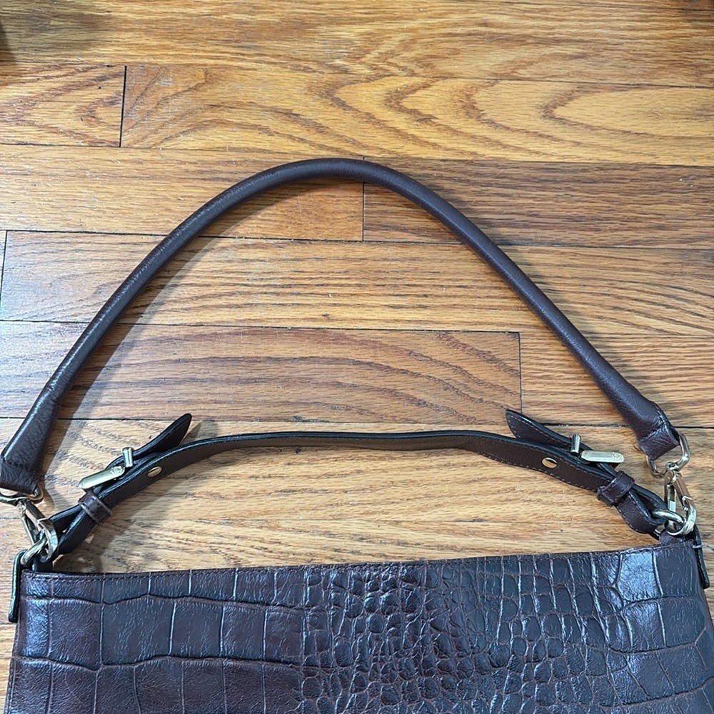 Massimo Dutti Cinch Closure‎ Leather Shoulder Bag Crocodile Texture Brown - Picture 4 of 16